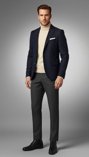 Men's Tailored Wool-Blend Blazer - Black