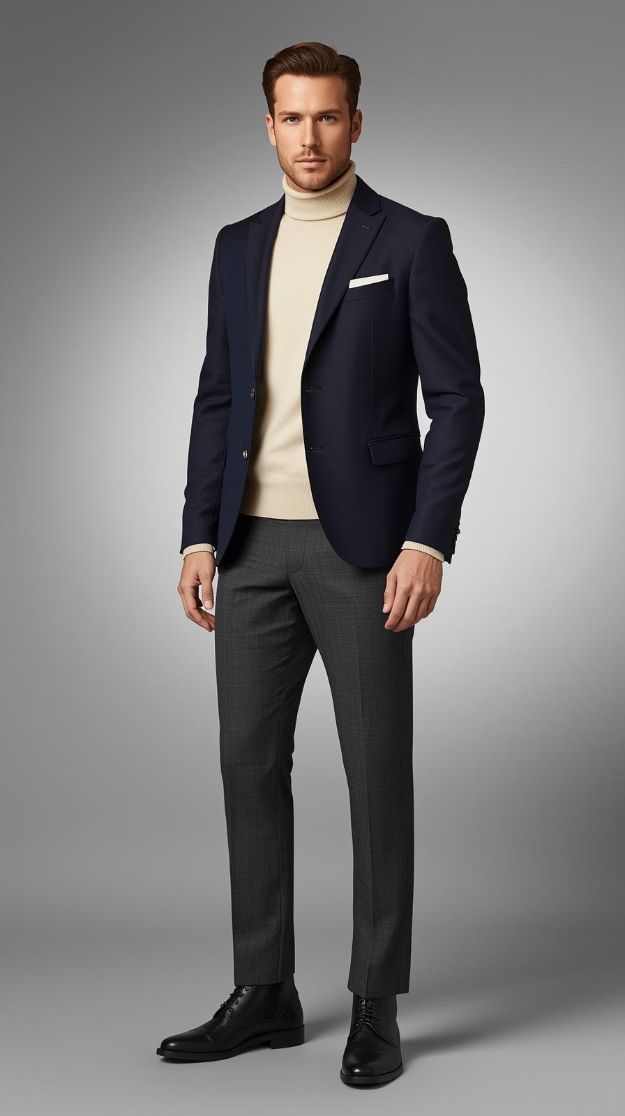 Men's Tailored Wool-Blend Blazer - Black